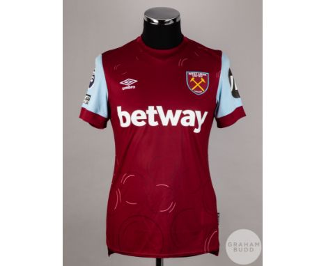 Lucas Paqueta signed claret &amp; blue West Ham United No.10 home shirt, season 2023-24,
player issue, Umbro, size S, short-s