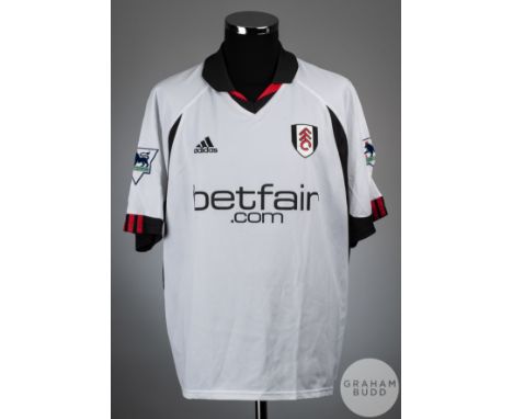 Steve Marlet signed white and black No.7 Fulham v. Tottenham Hotspur short-sleeved shirt, 2002-03, Adidas, XL
with v-neck col