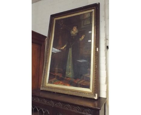 Large Victorian romantic full length portrait print of a Tudor lady