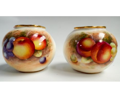 Pair of Royal Worcester blush ivory vases, painted with peaches and grapes.  Signed Kenny and numbered on the base G161.  Hei