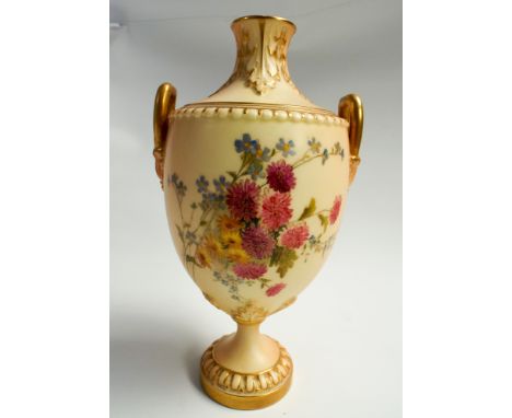 Royal Worcester blush ivory twin handled vase numbered on base 2277.  Height is 20cm tall 