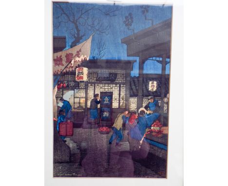 1920's Chinese hand coloured print 'Night scene - Peking' signed Elizabeth Keith dated 1922 14x91/2" framed and glazed      S