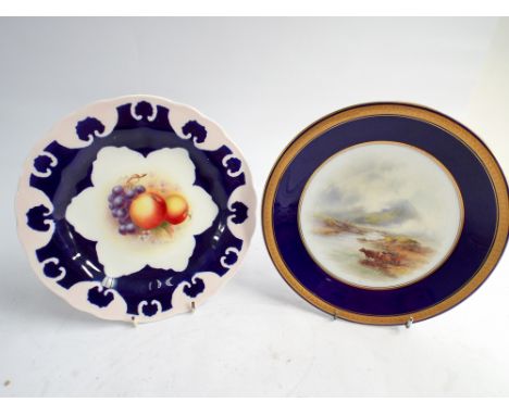 Royal Worcester cabinet plate painted with cattle signed J Stinton together with another plate with fruit painted by Ayrton  