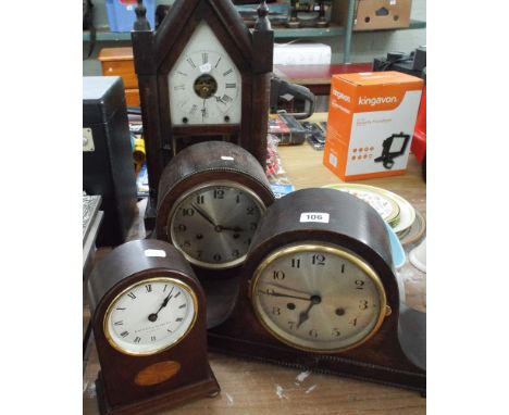 4 assorted mantle clocks and a shelf clock