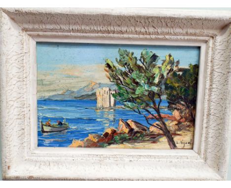 Oil on canvas seascape near Cannes signed Louis Jacques Vigon 1897-1985 signed bottom right 7x11" approx 
