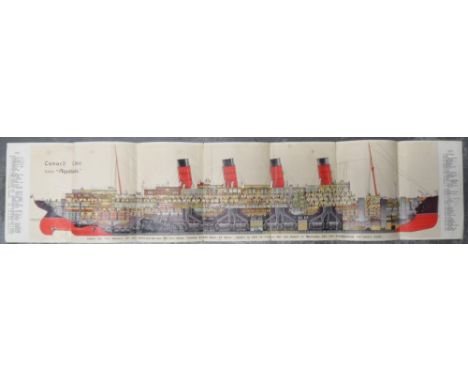 Ephemera, Shipping, a Cunard Aquitania ships plan. A colourful attractive image (a little light age marking, each fold has be