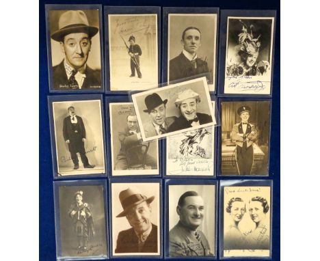 Autographs, Comedy, a selection of 13 postcards and postcard size photographs of stars of 20th Century comedy, inc. Gert and 