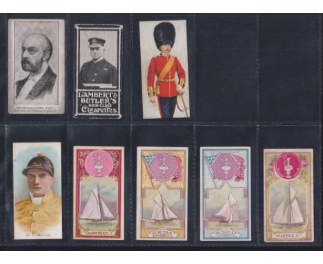 Cigarette cards, Lambert & Butler, 8 scarce issues, International Yachts (4), Types of the British Army Specialities back (po