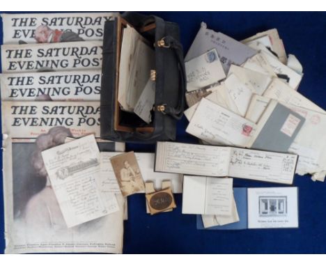 Ephemera, a vintage Dolcis handbag crammed with an assortment of postcards, letters, envelopes and stamps being the correspon