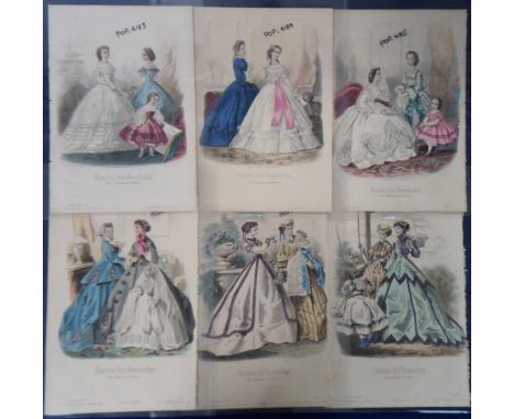 Ephemera, Fashion, 20 original hand-coloured plates 1850’s-1870’s from Journal des Demoiselles, usually two women and a young