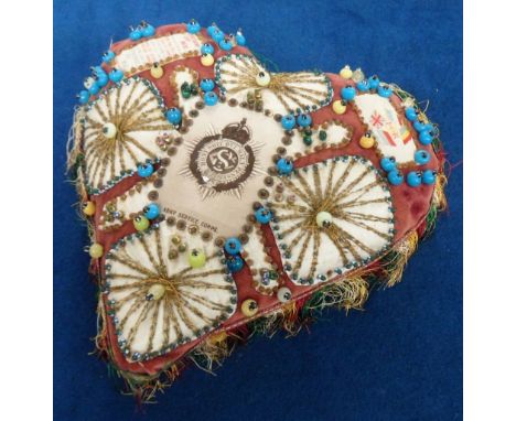 Militaria, a WW1 Army Service Corps Sweetheart Pincushion (approx. size 24 x 24 cms) (a few pins missing but o/w gd)