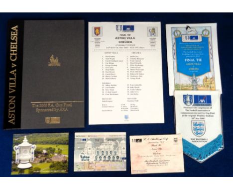 Football, Aston Villa v Chelsea, FA Cup Final 2000, VIP hardbacked official programme, match ticket, team sheet, FA pennant, 