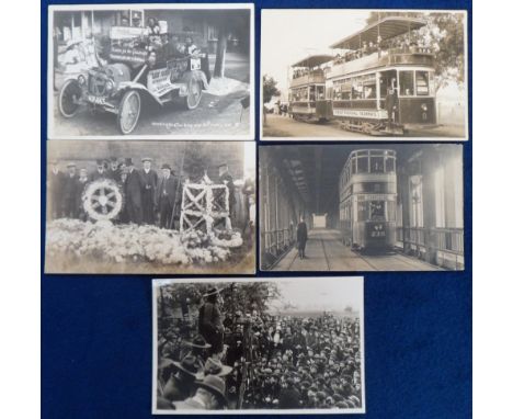 Postcards, a selection of 5 RPs to comprise Moreton Scouts Fete Overchurch 1928 trade, motor car Chipping Norton Hospital Sat