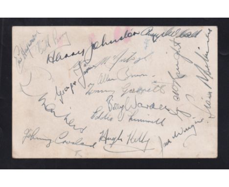 Football autographs, Blackpool FC, a photographic postcard showing the Blackpool FC squad, late 1940's, signed to the back by