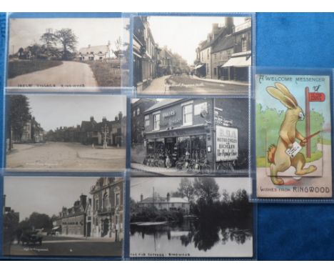 Postcards, Hampshire, a Ringwood selection of 7 cards, with 6 RPs inc. High St (2), Market Place, Old Cottages, Ibsley Villag