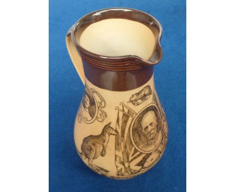 Collectables, Doulton Lambeth stoneware Boer War Jug 'South Africa 1900', 8” with portraits of Lord Roberts, Baden-Powell and