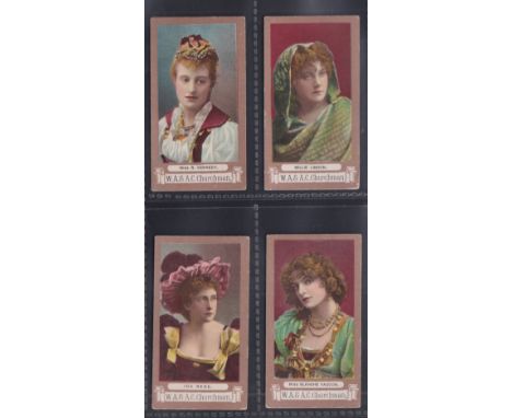 Cigarette cards, Churchman's, Actresses, FROGA 'A', four cards, Miss R. Kennedy, Millie Lindon (mantilla), Ida Rene (with hat