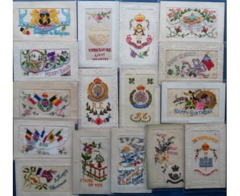 Postcards, Silks, a selection of 16 WW1 period embroidered silk cards, military includes Royal Engineers (2 different), Kings