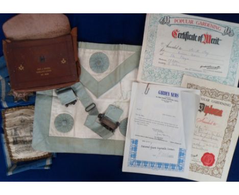 Ephemera, a small vintage suitcase containing assorted ephemera to include several 1950s and 60s gardening certificates inclu
