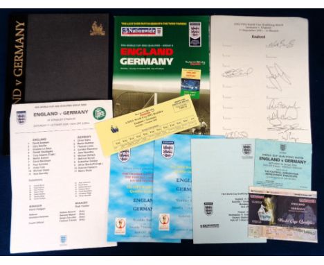 Football, England v Germany, 7 October 2000, VIP hardbacked official programme, standard match programme, match ticket, 8 Eng
