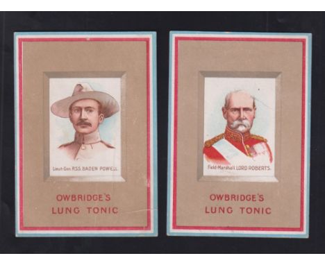 Trade cards, Owbridge's, Boer War Generals, 'L' size, 99mm x 70mm, two cards, Lieut-Gen R.S.S. Baden-Powell & Field-Marshall 