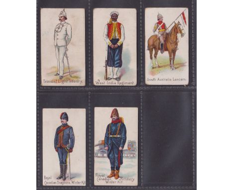 Cigarette cards, Charlesworth & Austin, Colonial Troops (Brown Back), 5 cards, Royal Canadian Dragoons Winter Kit, Royal Cana