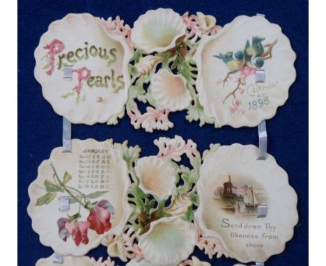 Ephemera, Victorian, Tucks, die cut, 8 part, hanging calendar dated 1898 (no 2257). A lovely item (vg, has been re strung wit