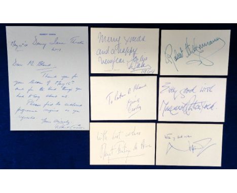 Autographs, Entertainment, a selection of 7 signatures (6 on 4½" x 3" card) to include Noel Coward, Margaret Rutherford, Marg