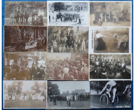 Postcards, a mixed sport and social history selection of 22 cards, with RPs of advertising signs (unidentified), cyclist Reg 