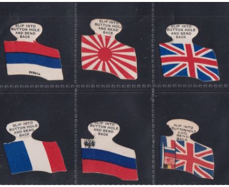 Cigarette cards, Carreras, Flags of the Allies (Shaped), 'K' size, 6 cards, France, Japan, Russia, Union Jack, Servia & Union