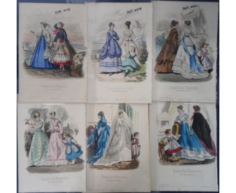 Ephemera, Fashion, 20 original hand-coloured plates 1850’s-1870’s from Journal des Demoiselles, usually two women and a young