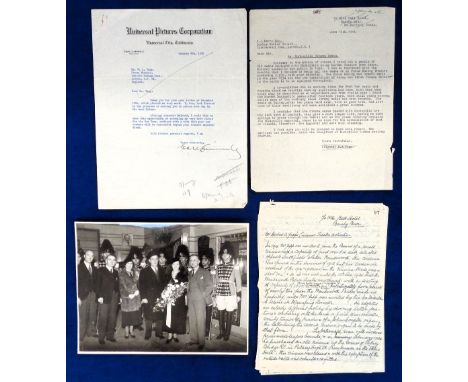 Autographs, Cinema, Carl Laemmle, co-founder of Universal Pictures Corporation, a letter sent by him to Herbert. A. Yapp who 