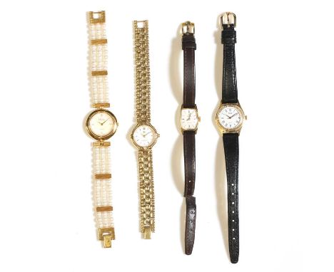 Four ladies' watches,comprising a ladies' stainless steel Omega De Ville mechanical strap watch, a rectangular case, 14mm x 1