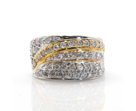 An 18ct white gold diamond set tapered band ring,  with a stated total diamond weight of 2.00ct. Two crossover rows, highligh