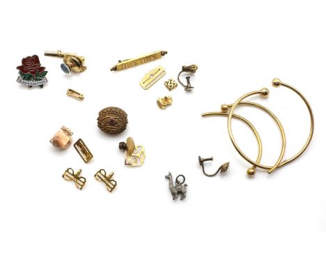 A group of broken gold and silver jewellery,to include a gold BÉBÉ brooch, catch deficient, a gold nugget earring, all tested