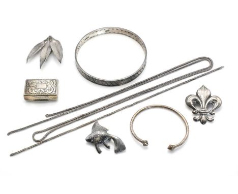 A small collection of silver jewellery,a Danish silver fish brooch, 30mm x 36mm, stamped '925.S STERLING HAANDARBEJDE', a sil