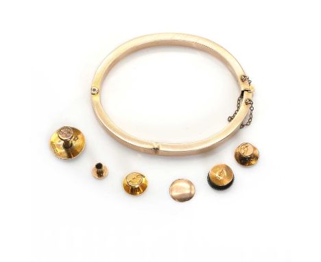 A 9ct gold hinged bangle,  a hollow square section bangle to concealed box clasp and safety chain, internal width 54mm, Birmi