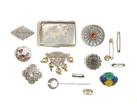 A collection of Norwegian silver brooches,to include a silver sølje brooch, by Andresen &amp; Scheinpflug, 57mm x 60mm, a sil