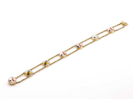 A nautical flag and pennant reverse painted crystal intaglio bracelet,believed to spell out the name 'Estelle'. Each crystal 