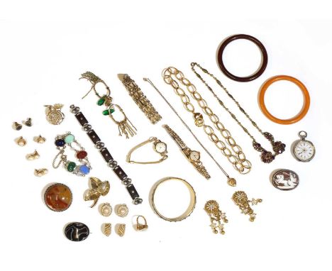 A collection of costume jewellery,to include a pair of gilt metal clip earrings, by Christian Dior, a gilt metal paste and fa