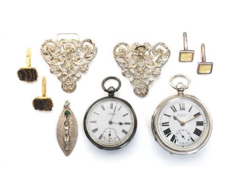 Two silver open faced key wind pocket watches,comprising, a silver open faced key wind verge fusee pocket watch, 55mm diamete