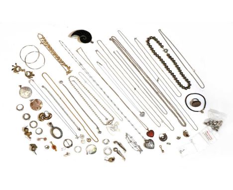 A collection of gold and silver jewellery,to include a 9ct gold UnoAErre curb link chain, 600mm long, marked 375, Italian off