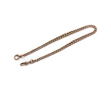 A 9ct gold graduated curb link Albert chain,with solid curb links 4.99mm to 7.10mm in size, T-bar deficient, to half solid bo