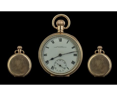 Early 1920's English Lever 15 Jewels 10ct Gold Filled - Open Faced Key-less Pocket Watch, Guaranteed to be of Two Plates of 1