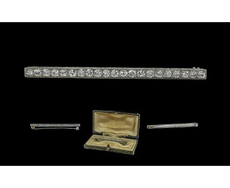 Art Deco Period 1920's 18ct White Gold Diamond Set Line Brooch ( Exquisite ) Set with 21 Round Brilliant Cut Diamonds, All We