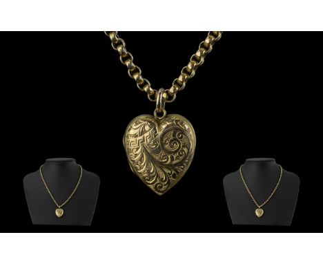 Antique Period Attractive 9ct Gold Heart Shaped Hinged Locket attached to a diamond design, quality, 9ct gold chain with exce