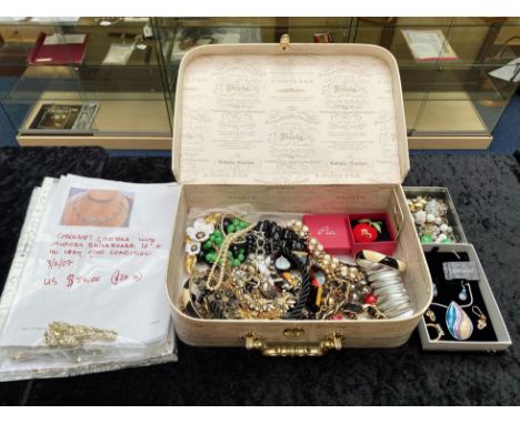 Case of Quality Vintage Costume Jewellery, including Corocraft necklace set with rhinestones, Roberts clip on earrings, signe