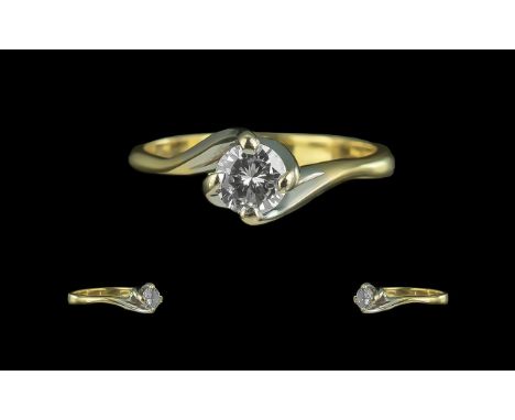 Ladies 18ct Gold - Excellent Quality Single Stone Diamond Set Ring of Contemporary Design. Full Hallmark to Interior of Shank