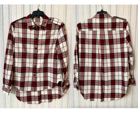 Burberry London Ladies Blouse/Overshirt, genuine Burberry 100% cotton, in black red and white Burberry check, with epaulettes