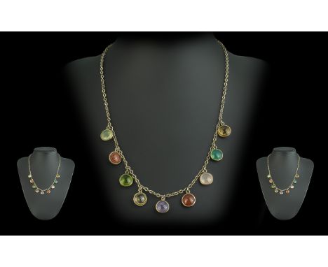 Art Deco Silver 'Tutti Frutti ' Necklace, a Continental silver Art Deco necklace set with semi-precious stones; a great Deco 